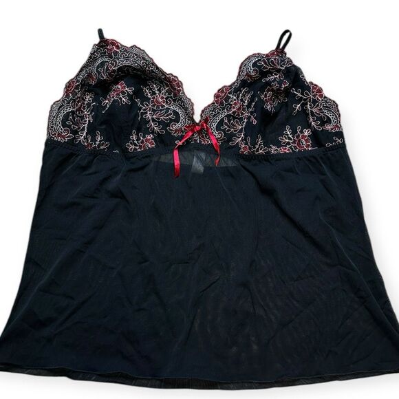 CACIQUE Women’s Black Floral Embroidered Sheer Bow Chemise Sleepwear Size 18 / 2 - Picture 1 of 4